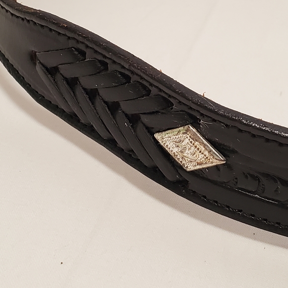 Nocona Western Black Leather Belt Made in USA Woven Embossed Embellishments - Picture 6 of 10
